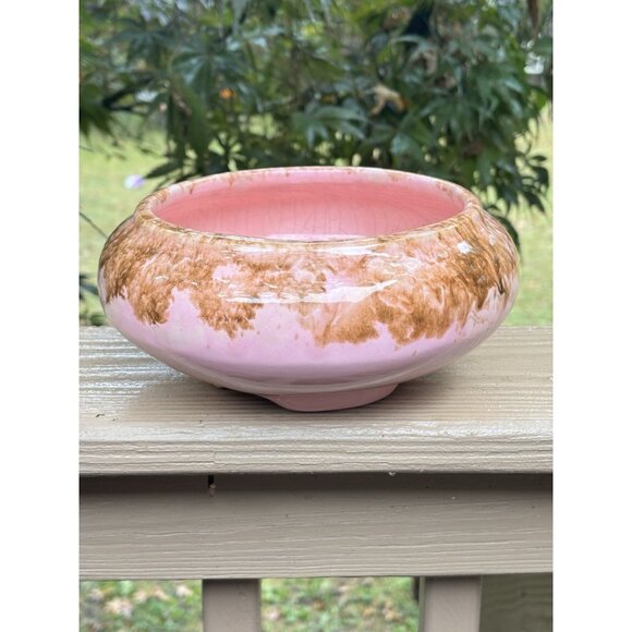 Vintage Frank Mareno California Pottery Planter Bowl Pink Brown Drip Glaze MCM - Picture 3 of 8